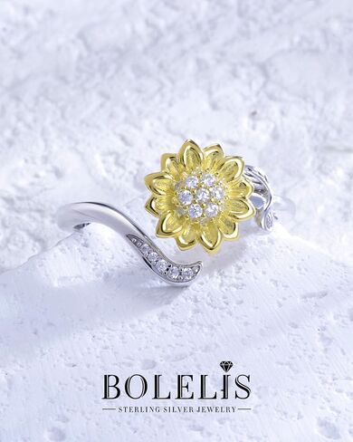 Fidget Spinner Rings for Anxiety for Women - 925 Sterling Silver Sunflower/Rose/Daisy Promise Bands Relieving Stress Jewelry Anti Anxiety Gifts for Couples Women in Saudi Arabia