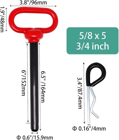 5/8 x 5-3/4 inch Hitch Pin, 2pcs Trailer Hitch Pin, Tractor Towing Hitch Pin and Clip, Red Handle Trailer Gate Pin Clevis pin Tractor Pins for Towing RV, Boat, Car, Truck in Kuwait