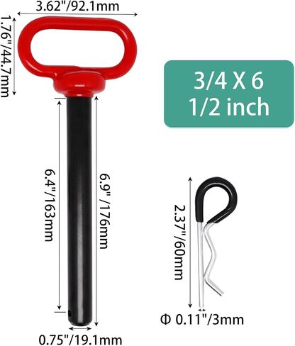 5/8 x 5-3/4 inch Hitch Pin, 2pcs Trailer Hitch Pin, Tractor Towing Hitch Pin and Clip, Red Handle Trailer Gate Pin Clevis pin Tractor Pins for Towing RV, Boat, Car, Truck in Kuwait