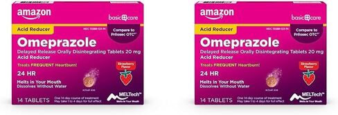 أقراص أوميبرازول من أمازون بيسك كير تتفكك عن طريق الفم، 20 مجم، مخفض للأحماض، نكهة الفراولة، 14 قطعة (عبوة من قطعة واحدة) in Kuwait