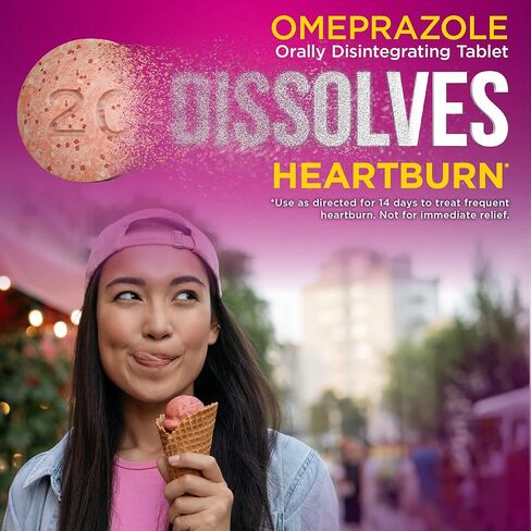 أقراص أوميبرازول من أمازون بيسك كير تتفكك عن طريق الفم، 20 مجم، مخفض للأحماض، نكهة الفراولة، 14 قطعة (عبوة من قطعة واحدة) in Kuwait
