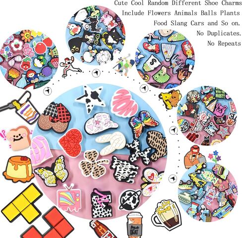 40 60 100 150 185 200 400pcs Random Shoe Charms Mixed Shoe Decorations Lovely Cool PVC Animals Flowers Balls Letters Numbers Shapes Shoes Ornaments for Bracelets and Sandals Different Designs unisex-adult Shoe Ornaments Party Birthday Gifts in Kuwait