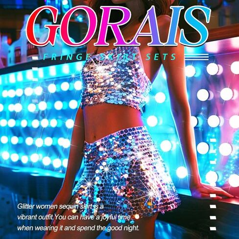 GORAIS Sequin Mini Skirt Belly Dance Skirt Rave Disco Sparkly Wrap Skirts for Women in Saudi Arabia