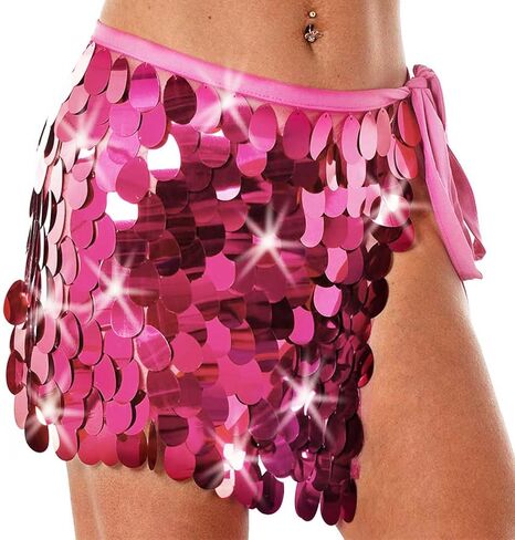 GORAIS Sequin Mini Skirt Belly Dance Skirt Rave Disco Sparkly Wrap Skirts for Women in Saudi Arabia