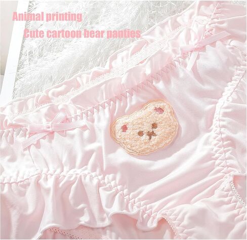 Women's Cute Underwear Silk Panties Cartoon Teddy Bear Print Frill Panties Ladies Soft Breathable Briefs M-XL in Kuwait