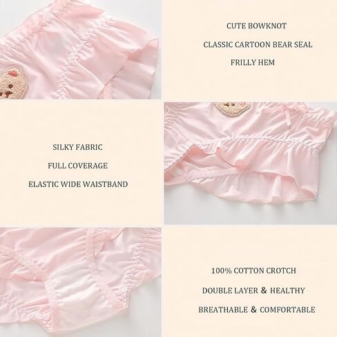 Women's Cute Underwear Silk Panties Cartoon Teddy Bear Print Frill Panties Ladies Soft Breathable Briefs M-XL in Kuwait
