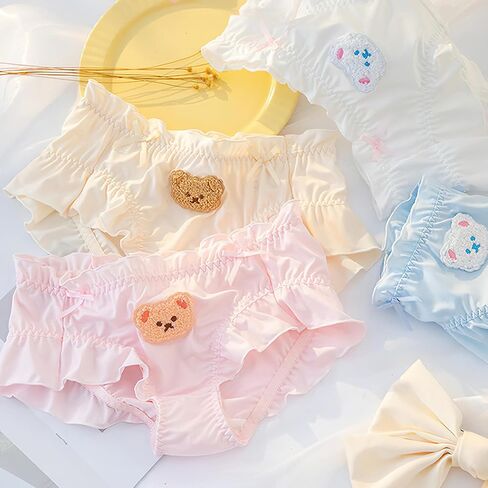 Women's Cute Underwear Silk Panties Cartoon Teddy Bear Print Frill Panties Ladies Soft Breathable Briefs M-XL in Kuwait