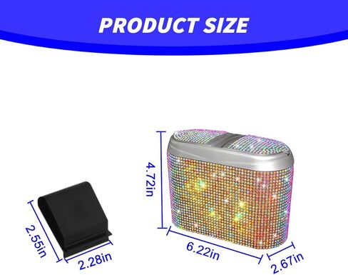 Mandark Bling Car Trash Can with Lid, Cute Diamond Automotive Hanging Dustbin Container, Sparkling Crystal Rhinestone Mini Vehicle Garbage Organizer, Universal for Car, Home, Office（White） in Saudi Arabia