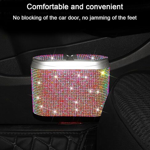 Mandark Bling Car Trash Can with Lid, Cute Diamond Automotive Hanging Dustbin Container, Sparkling Crystal Rhinestone Mini Vehicle Garbage Organizer, Universal for Car, Home, Office（White） in Saudi Arabia