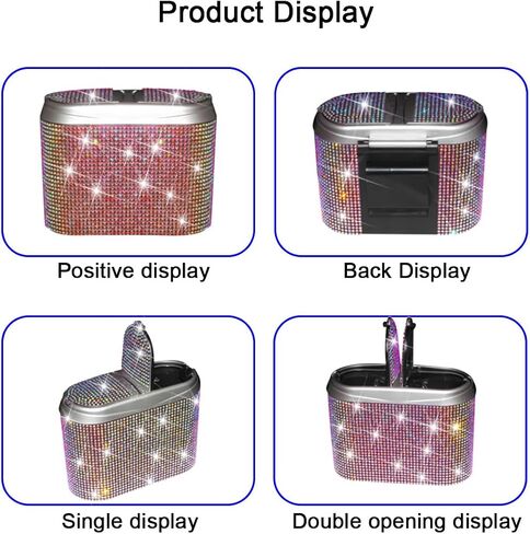 Mandark Bling Car Trash Can with Lid, Cute Diamond Automotive Hanging Dustbin Container, Sparkling Crystal Rhinestone Mini Vehicle Garbage Organizer, Universal for Car, Home, Office（White） in Saudi Arabia