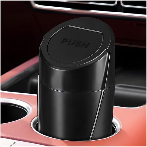 Car Trash Can Bin with Lid, Mini Leakproof Vehicle Side Door Cup Holder Trash Can with Lid, Multipurpose Organizer Portable Garbage Bin for Cup Holder Car Home Office (Black) in Saudi Arabia