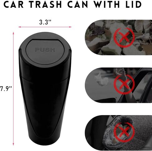 Car Trash Can Bin with Lid, Mini Leakproof Vehicle Side Door Cup Holder Trash Can with Lid, Multipurpose Organizer Portable Garbage Bin for Cup Holder Car Home Office (Black) in Saudi Arabia