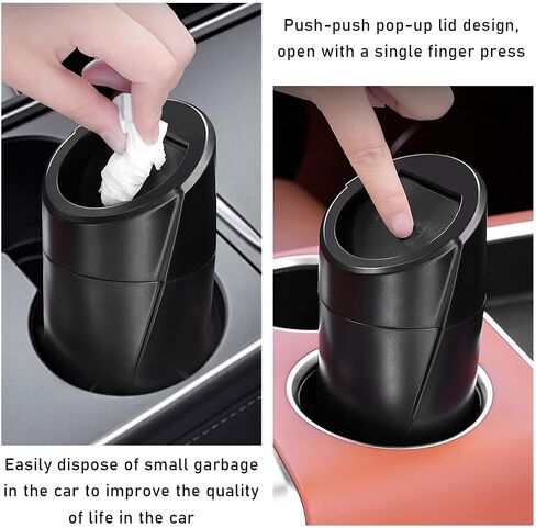 Car Trash Can Bin with Lid, Mini Leakproof Vehicle Side Door Cup Holder Trash Can with Lid, Multipurpose Organizer Portable Garbage Bin for Cup Holder Car Home Office (Black) in Saudi Arabia