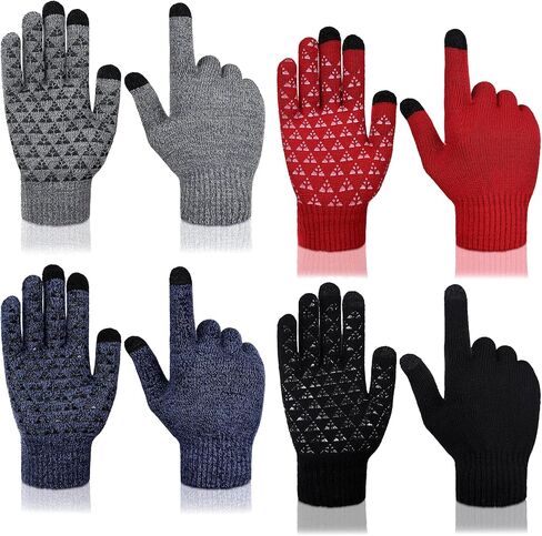 SATINIOR 4 Pairs Winter Gloves Warm Knit Gloves Touchscreen Anti Slip Silicone Gloves Soft Elastic Cuff Texting Gloves (Black, Red, Blue, and Hemp Grey) in Saudi Arabia