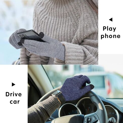 SATINIOR 4 Pairs Winter Gloves Warm Knit Gloves Touchscreen Anti Slip Silicone Gloves Soft Elastic Cuff Texting Gloves (Black, Red, Blue, and Hemp Grey) in Saudi Arabia