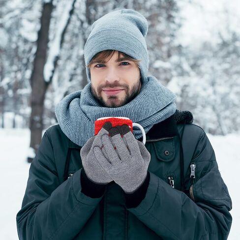 SATINIOR 4 Pairs Winter Gloves Warm Knit Gloves Touchscreen Anti Slip Silicone Gloves Soft Elastic Cuff Texting Gloves (Black, Red, Blue, and Hemp Grey) in Saudi Arabia