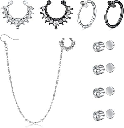 VCMART Fake Nose Ring Fake Septum Fake Nose Ring Hoop Fake Septum Ring Fake Septum Piercing Indian Nose to Ear Chain Jewelry Clip on Non Piercing Faux Septum Nose Rings for Women in Saudi Arabia