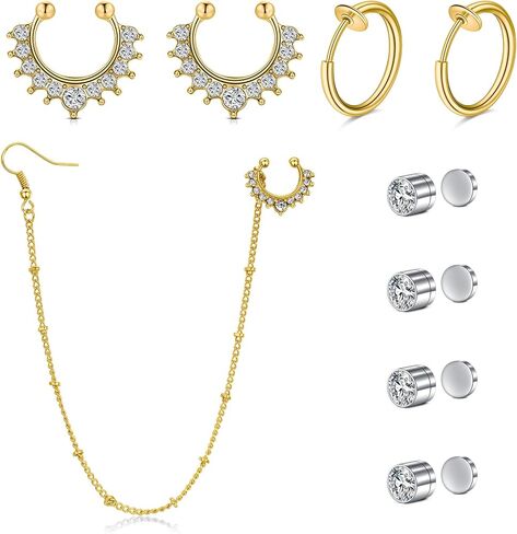 VCMART Fake Nose Ring Fake Septum Fake Nose Ring Hoop Fake Septum Ring Fake Septum Piercing Indian Nose to Ear Chain Jewelry Clip on Non Piercing Faux Septum Nose Rings for Women in Saudi Arabia
