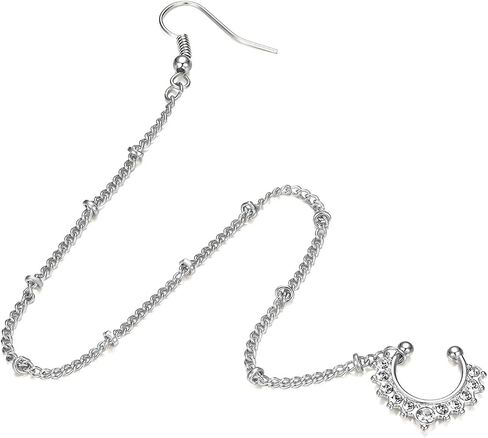 VCMART Fake Nose Ring Fake Septum Fake Nose Ring Hoop Fake Septum Ring Fake Septum Piercing Indian Nose to Ear Chain Jewelry Clip on Non Piercing Faux Septum Nose Rings for Women in Saudi Arabia