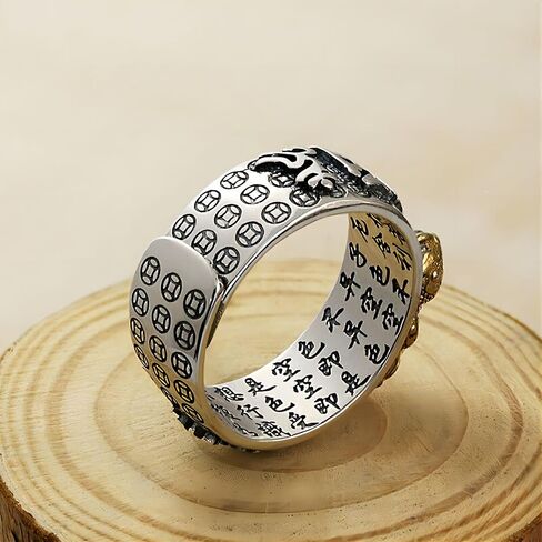 Feng Shui Pixiu Mantra Ring Original，Anillo Feng Shui Pixiu De La, Buddhist Good Luck Amulet Mantra Protection Wealth Love Health Feng Shui Ring Gift in Kuwait