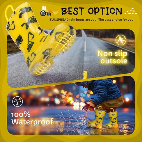 Toddler Rain Boots Boys Rain Boots - Patterns Light Up Kids Rain Boots with Easy-On Handles Lightwight Waterproof Rain Shoes (Toddler/Little/Big kids) in Saudi Arabia