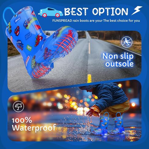 Toddler Rain Boots Boys Rain Boots - Patterns Light Up Kids Rain Boots with Easy-On Handles Lightwight Waterproof Rain Shoes (Toddler/Little/Big kids) in Saudi Arabia