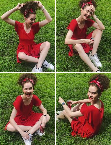 HOTOUCH Women's Casual Tiered Dress with Pockets V Neck Ruffle Dress Cap Sleeve Swing Mini Dress A-Line Dresses in Kuwait