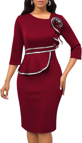 Funeral Church Dresses for Women Formal Long Sleeve Wrap Business Work Dress Vintage Ruched Midi Pencil Dress in Kuwait