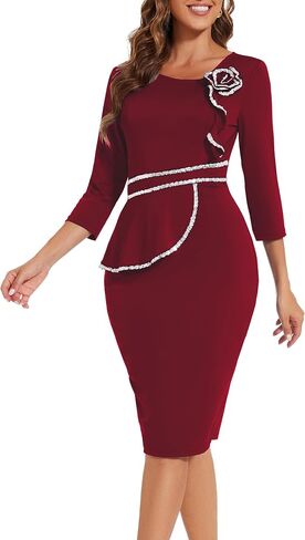 Funeral Church Dresses for Women Formal Long Sleeve Wrap Business Work Dress Vintage Ruched Midi Pencil Dress in Kuwait