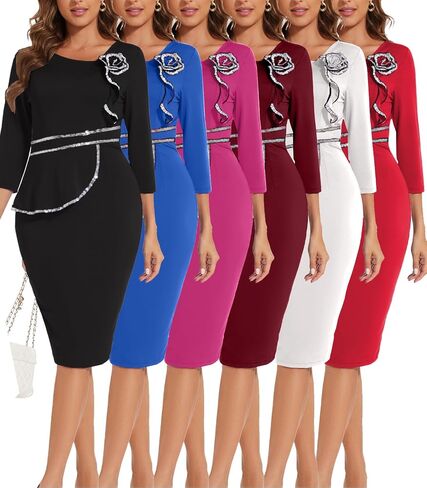 Funeral Church Dresses for Women Formal Long Sleeve Wrap Business Work Dress Vintage Ruched Midi Pencil Dress in Kuwait