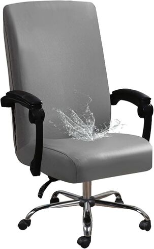 Shukii Waterproof Office Chair Cover PU Leather Computer Seat Covers Stretch Rotating Chair Slipcover with Elastic Bottom Universal Chair Protectors for Rotating Boss Chair (Black, Large) in Kuwait