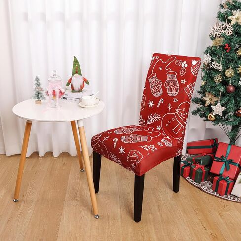 Ileading 6 PCS Christmas Chair Covers for Dining Room Xmas Stockings Snowman Winter Chair Slipcover Protector Stretch Removable Washable Red Chair Seat Covers for Home Hotel Banquet Party in Saudi Arabia