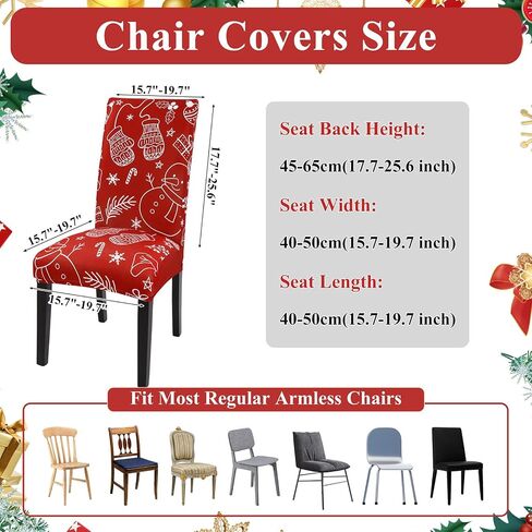 Ileading 6 PCS Christmas Chair Covers for Dining Room Xmas Stockings Snowman Winter Chair Slipcover Protector Stretch Removable Washable Red Chair Seat Covers for Home Hotel Banquet Party in Saudi Arabia