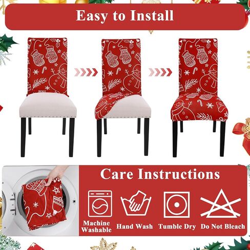 Ileading 6 PCS Christmas Chair Covers for Dining Room Xmas Stockings Snowman Winter Chair Slipcover Protector Stretch Removable Washable Red Chair Seat Covers for Home Hotel Banquet Party in Saudi Arabia