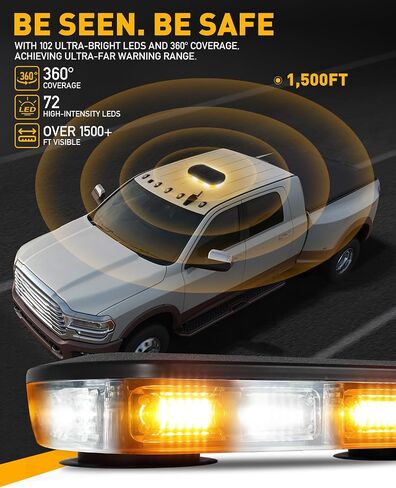 HLauto 700A Rooftop Emergency Strobe Lights Bar, 72 LED Amber White Mini Beacon Safety Flashing Warning Traffic Lights Bar w/Magnetic Base for 12-24V Trucks, Construction Vehicles, Snowplow, Cars in Saudi Arabia