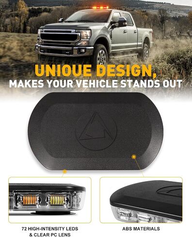 HLauto 700A Rooftop Emergency Strobe Lights Bar, 72 LED Amber White Mini Beacon Safety Flashing Warning Traffic Lights Bar w/Magnetic Base for 12-24V Trucks, Construction Vehicles, Snowplow, Cars in Saudi Arabia