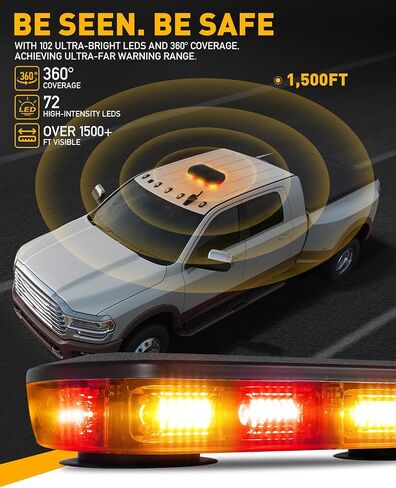 HLauto 700A Rooftop Emergency Strobe Lights Bar, 72 LED Amber White Mini Beacon Safety Flashing Warning Traffic Lights Bar w/Magnetic Base for 12-24V Trucks, Construction Vehicles, Snowplow, Cars in Saudi Arabia
