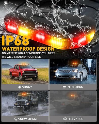 HLauto 700A Rooftop Emergency Strobe Lights Bar, 72 LED Amber White Mini Beacon Safety Flashing Warning Traffic Lights Bar w/Magnetic Base for 12-24V Trucks, Construction Vehicles, Snowplow, Cars in Saudi Arabia