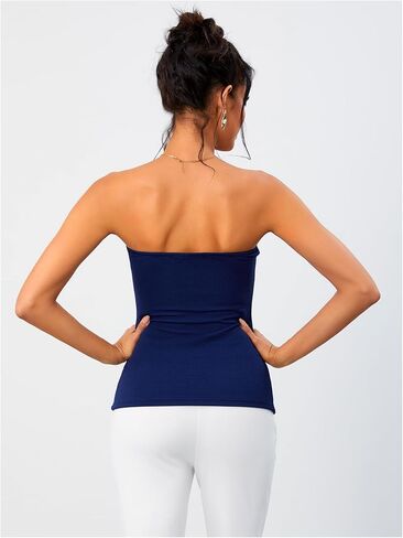 OYOANGLE Women's Button Front Slit Hem Tube Top Strapless Textured Slim Fit Tops in Saudi Arabia