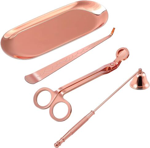Champagne Gold 4 in 1 Candle Accessory Set with Candle Tray Plate, Wick Trimmer Cutter, Snuffer Extinguisher and Wick Dipper, Steel Candle Care Kit with Gift Package for Candle Lover in Saudi Arabia