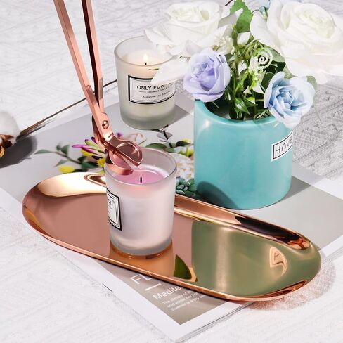 Champagne Gold 4 in 1 Candle Accessory Set with Candle Tray Plate, Wick Trimmer Cutter, Snuffer Extinguisher and Wick Dipper, Steel Candle Care Kit with Gift Package for Candle Lover in Saudi Arabia