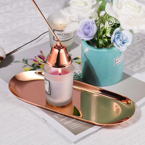 Champagne Gold 4 in 1 Candle Accessory Set with Candle Tray Plate, Wick Trimmer Cutter, Snuffer Extinguisher and Wick Dipper, Steel Candle Care Kit with Gift Package for Candle Lover in Saudi Arabia