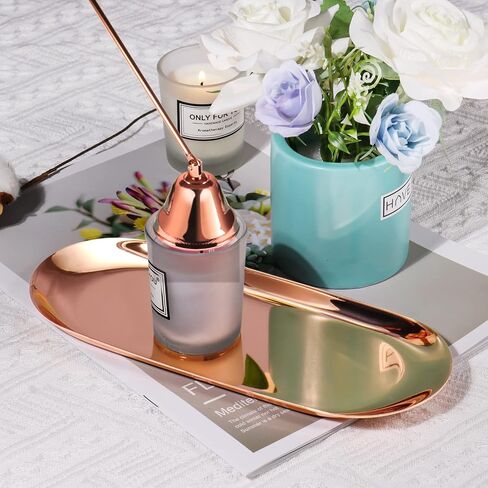 Champagne Gold 4 in 1 Candle Accessory Set with Candle Tray Plate, Wick Trimmer Cutter, Snuffer Extinguisher and Wick Dipper, Steel Candle Care Kit with Gift Package for Candle Lover in Saudi Arabia