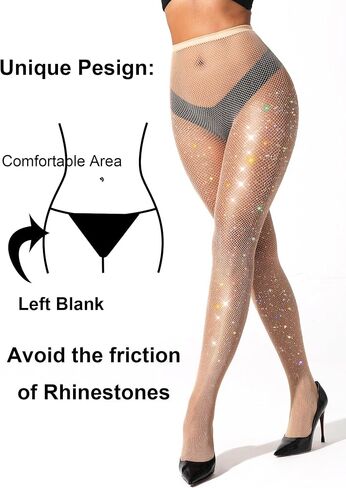VEBZIN Holographic Sparkly Fishnets Tights Fishnet Stockings Rhinestone Fishnet Tights for Women in Kuwait