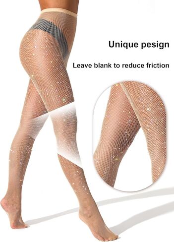 VEBZIN Holographic Sparkly Fishnets Tights Fishnet Stockings Rhinestone Fishnet Tights for Women in Kuwait