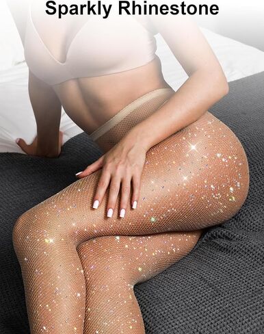 VEBZIN Holographic Sparkly Fishnets Tights Fishnet Stockings Rhinestone Fishnet Tights for Women in Kuwait