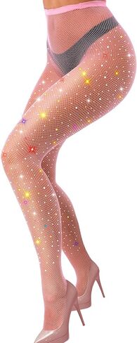 VEBZIN Holographic Sparkly Fishnets Tights Fishnet Stockings Rhinestone Fishnet Tights for Women in Kuwait