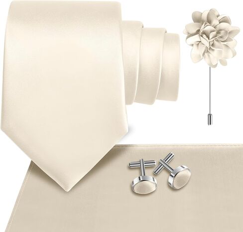 Men's Solid Tie Set 3.15"（8cm） Necktie and Lapel Pin Woven Handkerchief Cufflinks Set for Wedding Party in Kuwait