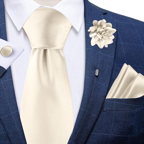 Men's Solid Tie Set 3.15"（8cm） Necktie and Lapel Pin Woven Handkerchief Cufflinks Set for Wedding Party in Kuwait
