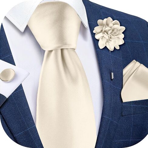 Men's Solid Tie Set 3.15"（8cm） Necktie and Lapel Pin Woven Handkerchief Cufflinks Set for Wedding Party in Kuwait